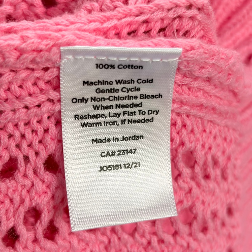 Talbots Open Knit Sweater XL Barbiecore Pink Cotton Pointelle Pullover Raglan - Picture 6 of 6